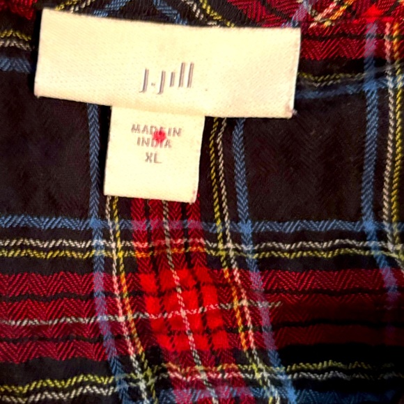 J Jill Button up Shirt Red/Navy Blue/Yellow Plaid Women’s Blouse SZ XL NormCore - Picture 8 of 9